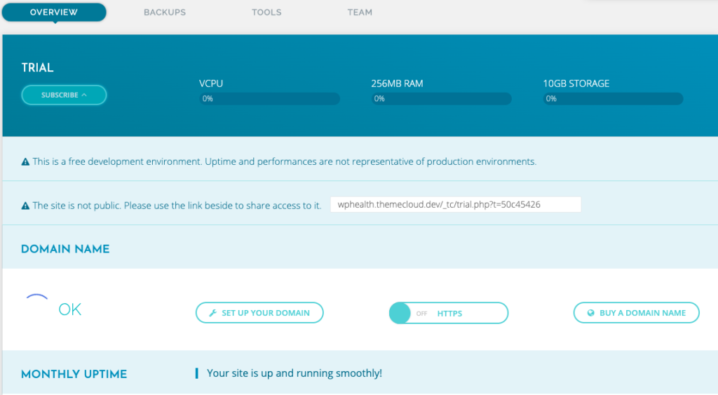 tableau de bord themecloud wordpress