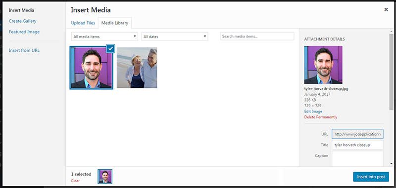 insert media wordpress tyler horvath
