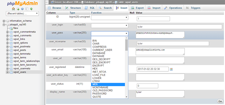 md5 hash password