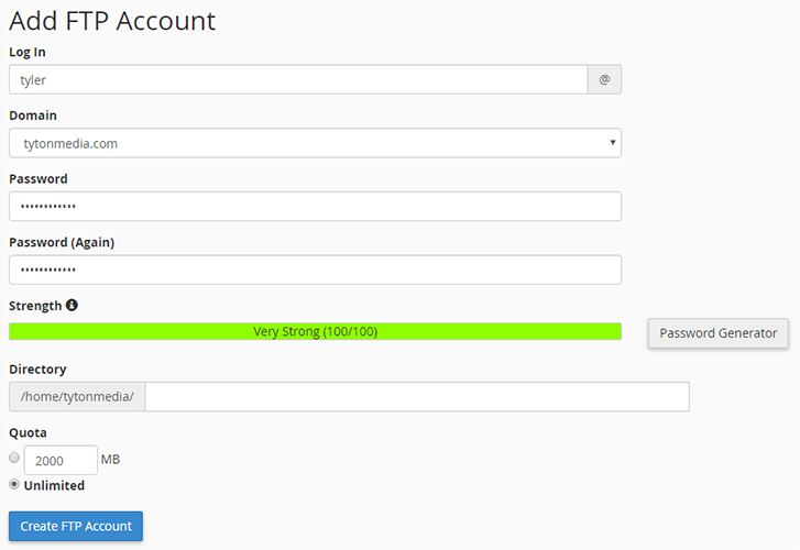 add ftp account cpanel guide