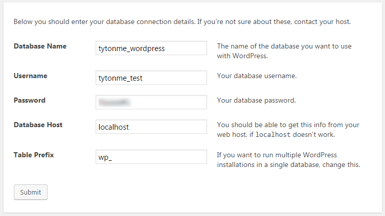 wordpress database details