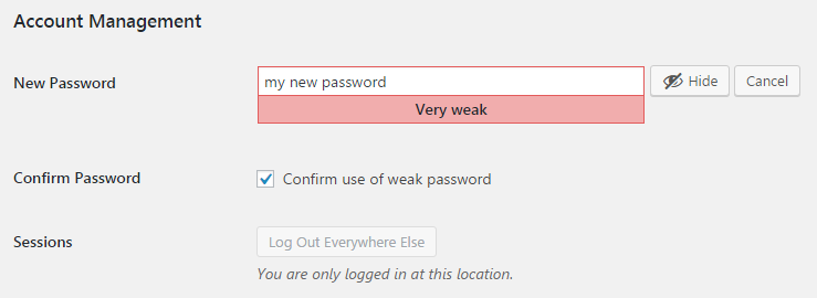 wordpress weak password