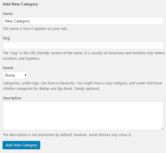 add new category wordpress