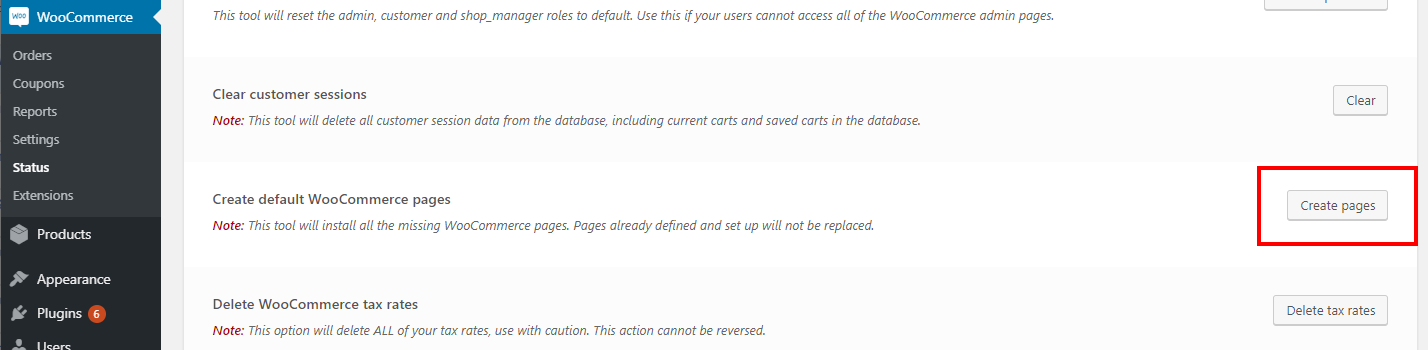 woocommerce create pages