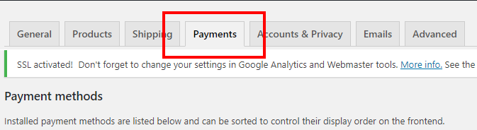 woocommerce payment tab