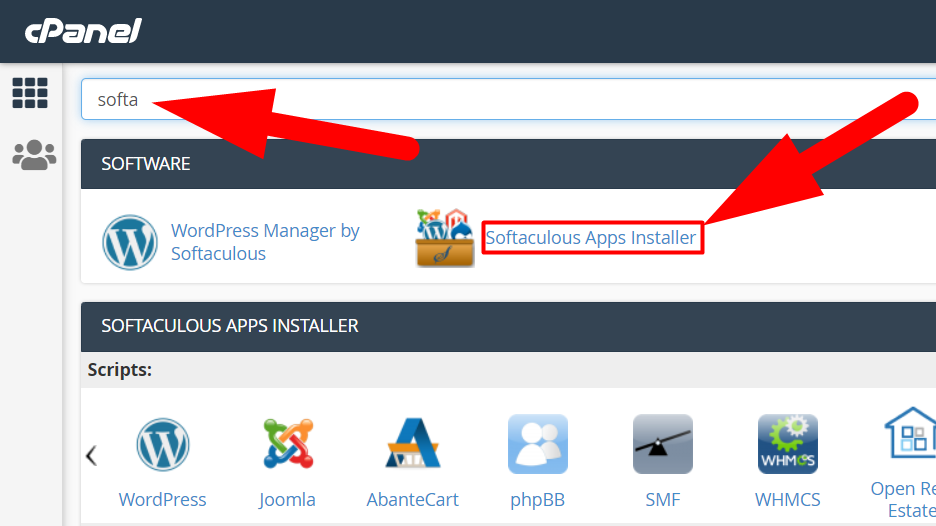 在cpanel中搜索softaculous
