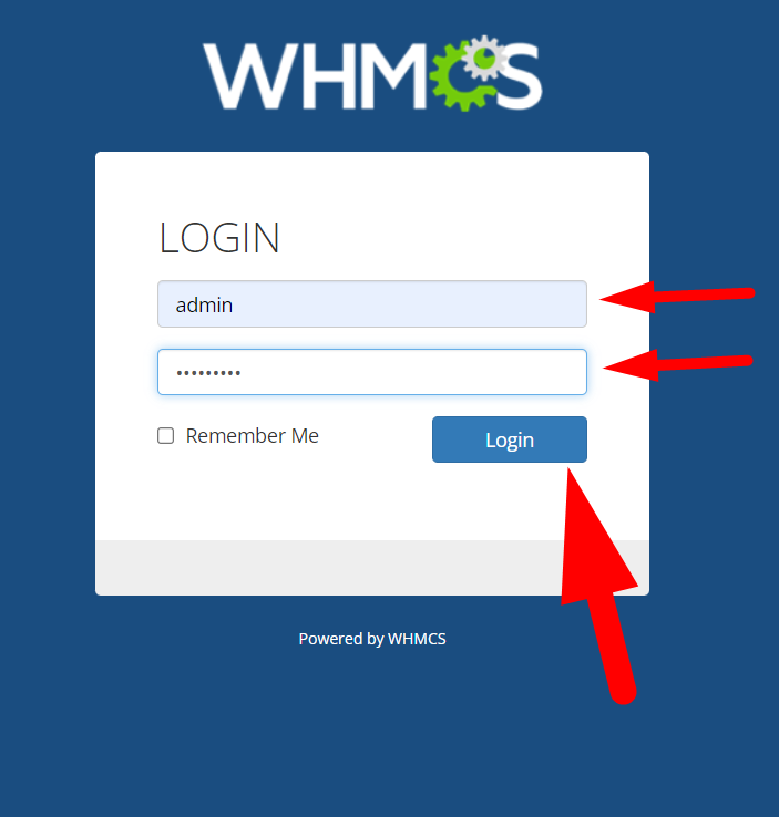 登錄到 whmcs 管理儀表板