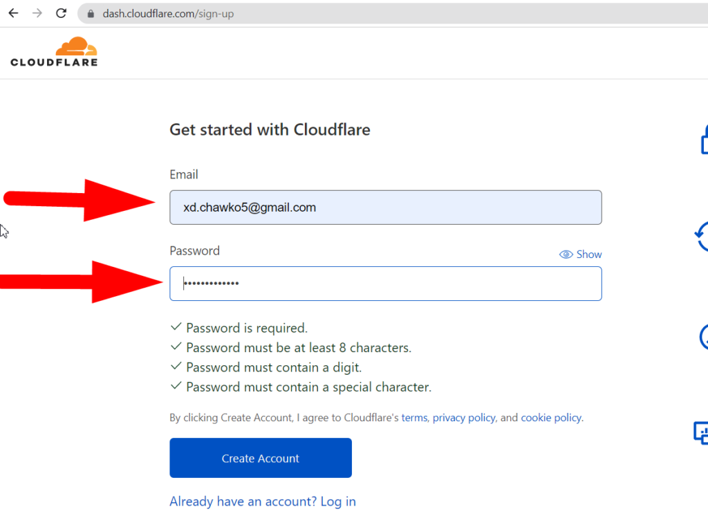 สร้างบัญชี cloudflare - redserverhost