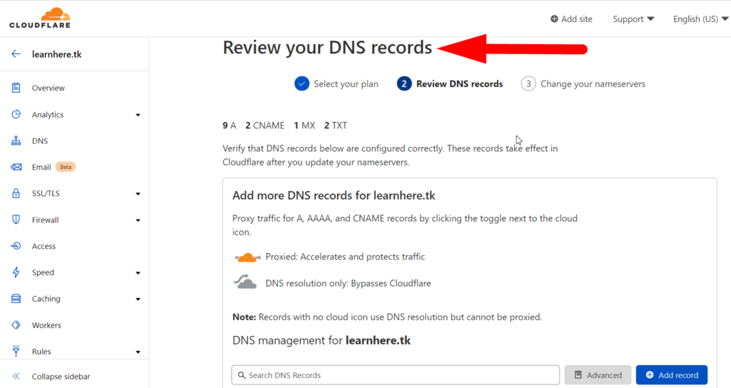 ตรวจสอบระเบียน DNS ใน cloudflare - redserverhost