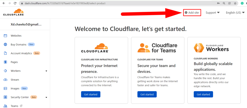 เพิ่มไซต์บน Cloudflare - redserverhost