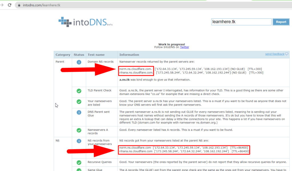 Intodns IP ถูกเปลี่ยนด้วย Cloudflares IP