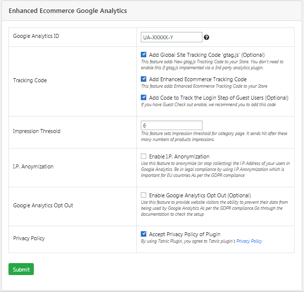 enhanced ecommerce settings