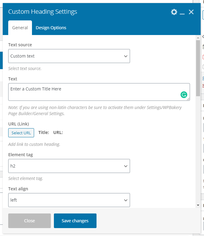 custom heading settings