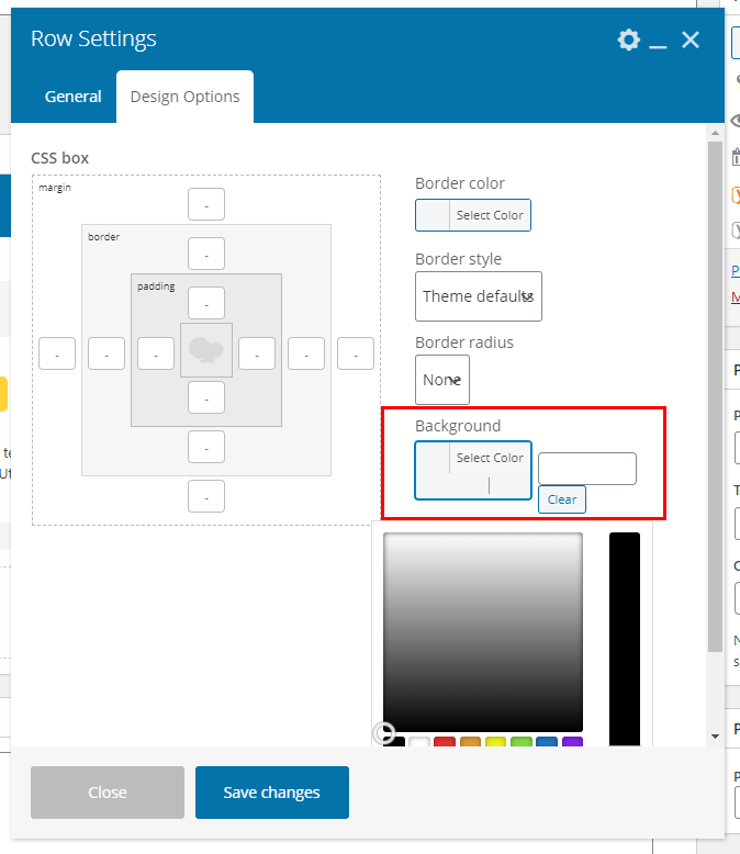 background color visual composer row