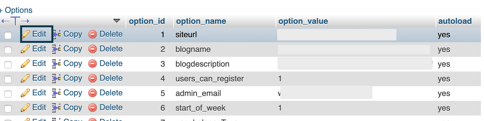 wordpress database edit