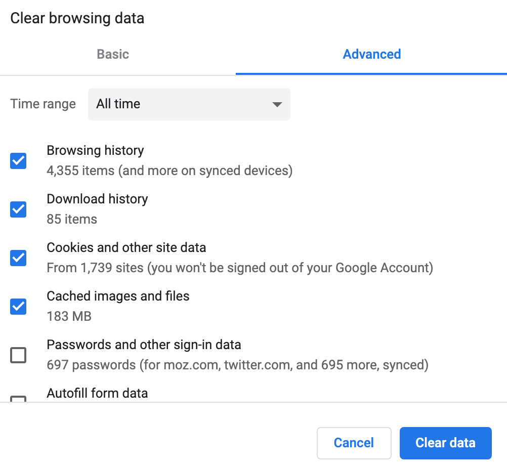 delete browsing data google chrome