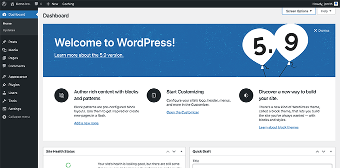 WordPress dashboard