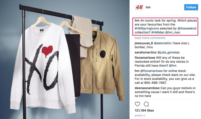 H&M 的 Instagram 帖子示例。