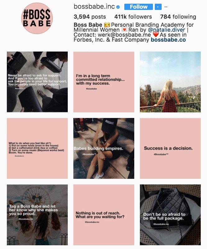 Bossbabe.inc 的 Instagram 页面的图像。