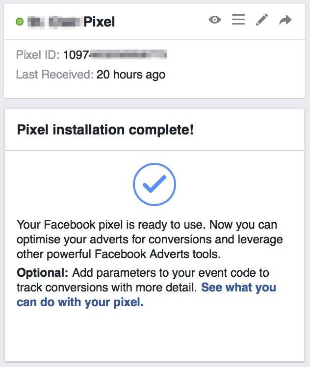 Facebook Pixels 中的像素安装屏幕图像。