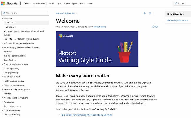 exemples de guide de style d'écriture : Microsoft