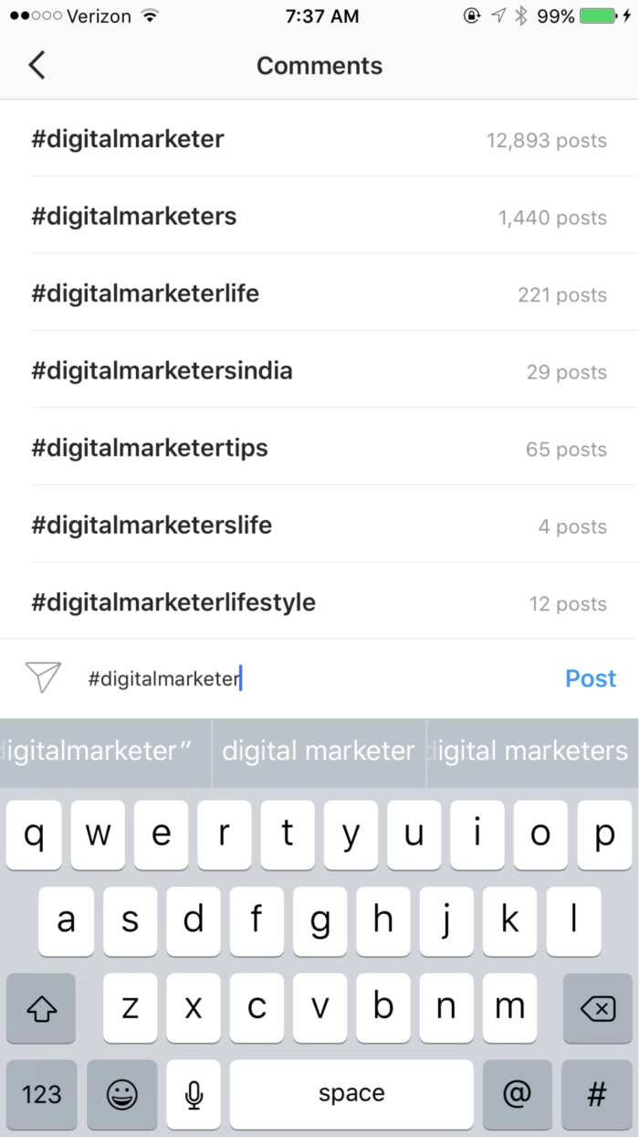 A list of hashtags to choose from for an Instagram post for an Instagram followers increase.