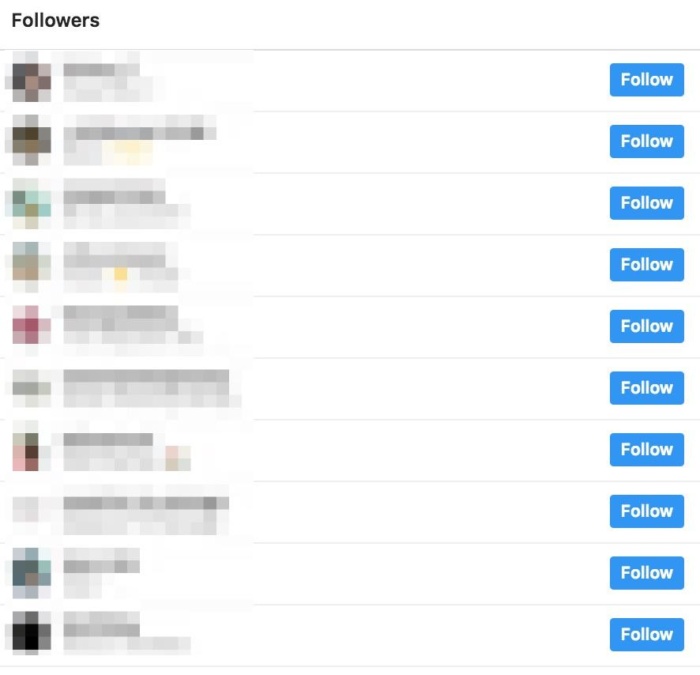 A list of followers on Instagram.