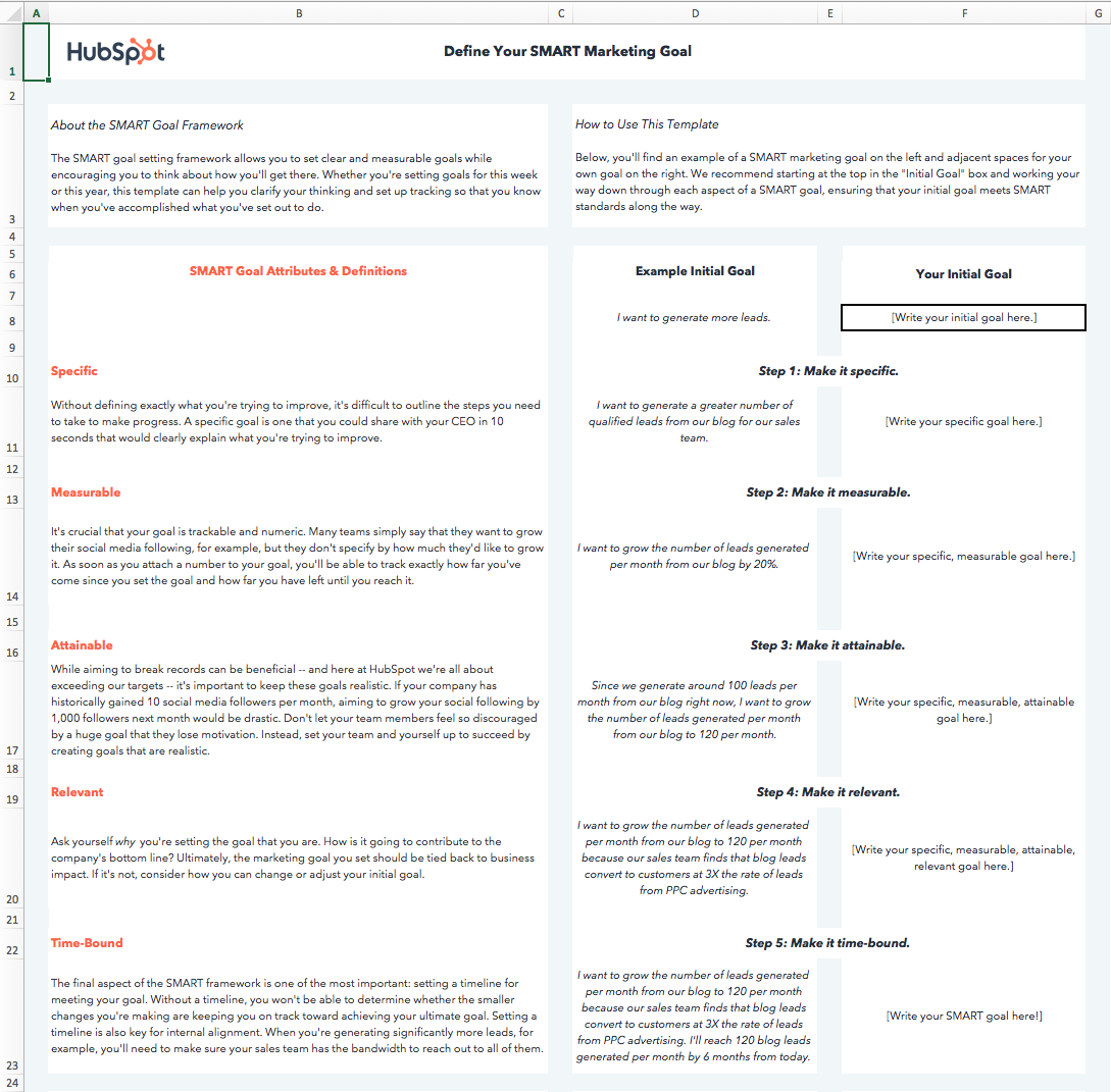 smart goal worksheet: filled out example