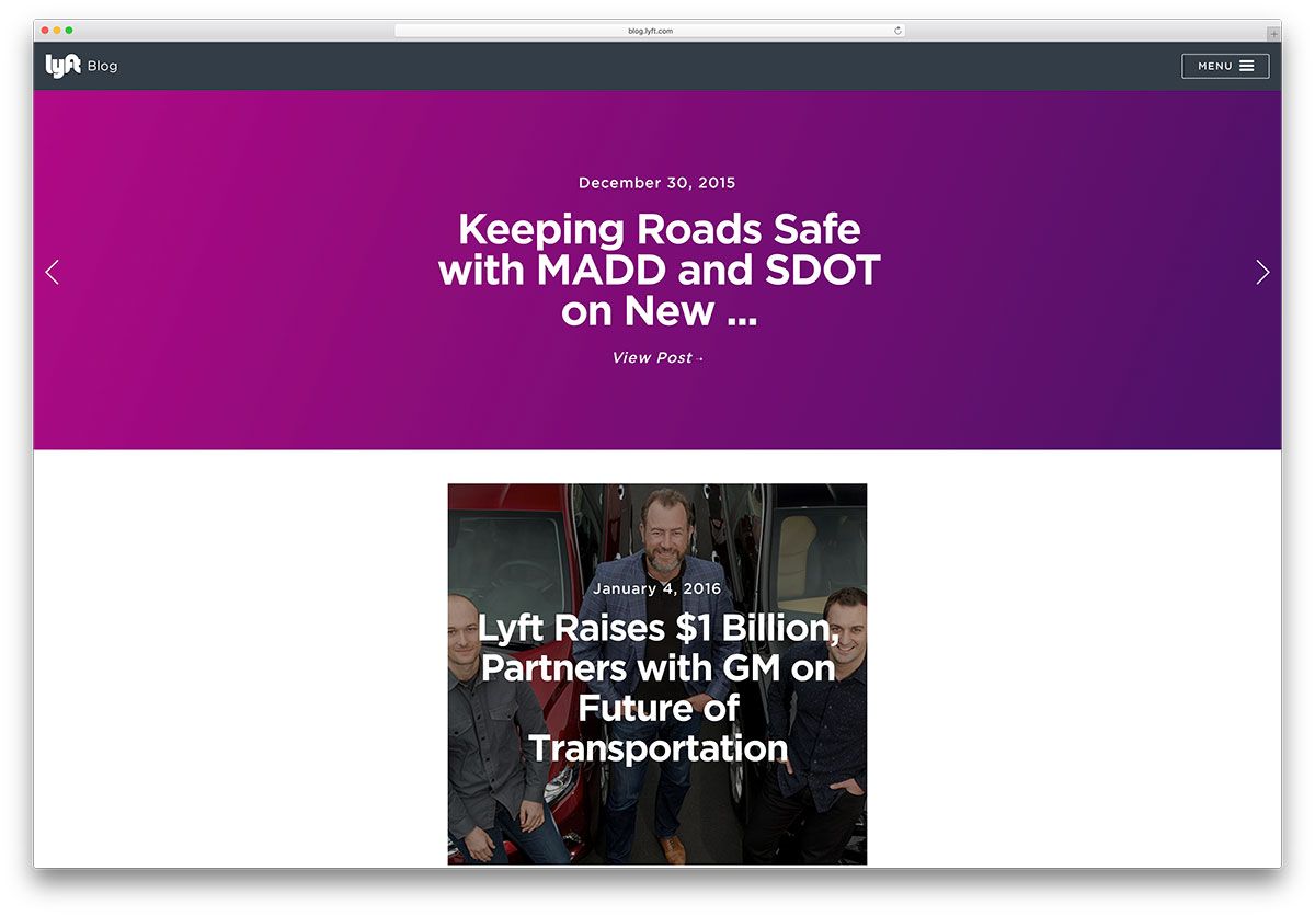 lyft 汽车租赁公司博客与 Squarespace