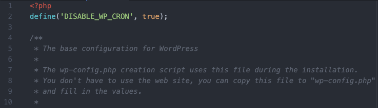 You disable WP-Cron in by adding the follow code to the top of your wp-config.php file: