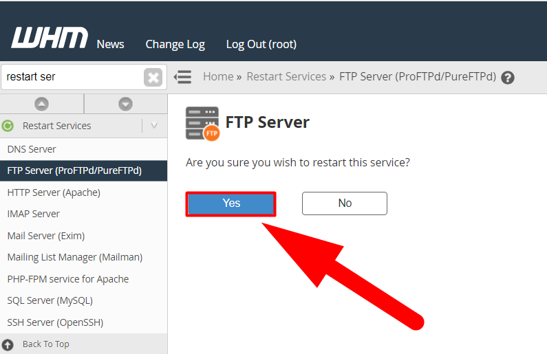 Reporniți serverul FTP