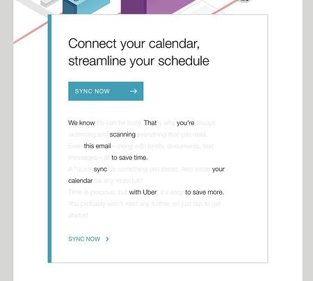 电子邮件营销活动示例：优步 - “连接您的日历，简化您的日程安排”
