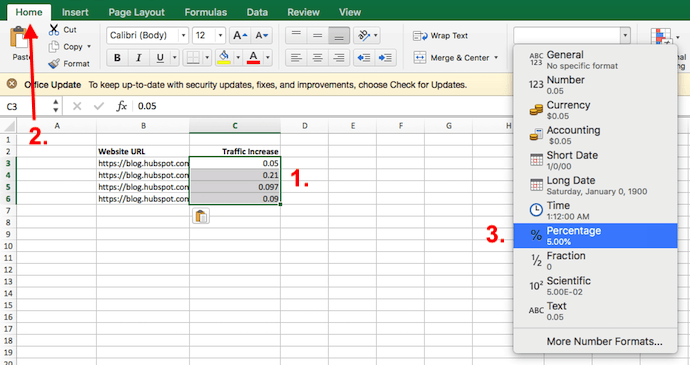 Excel 中的百分比公式