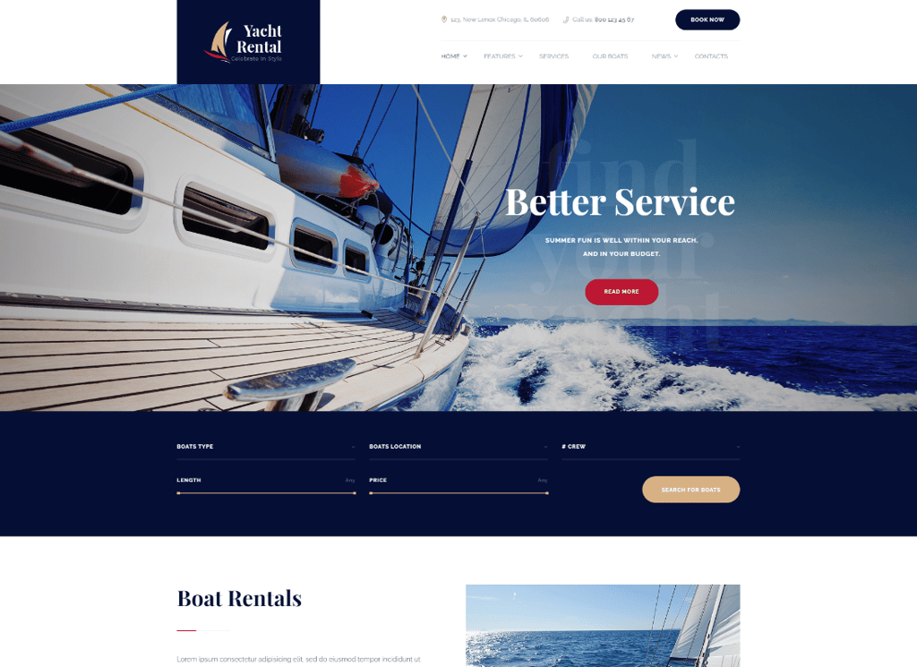 Тема WordPress для службы аренды яхт и лодок
