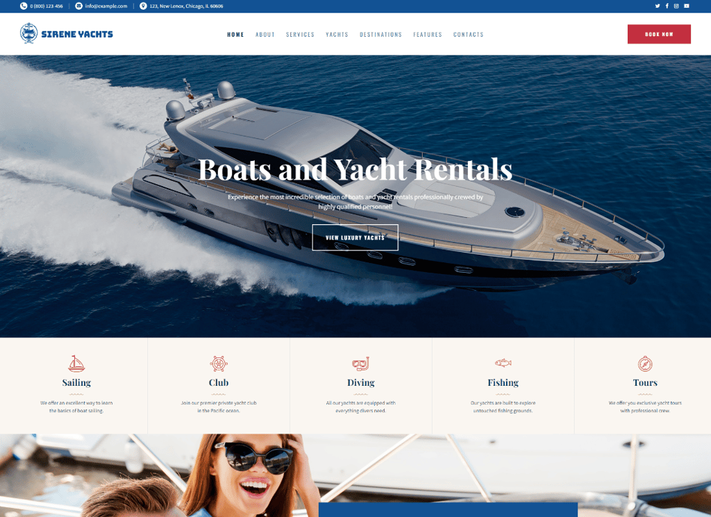 Сирена | Услуги по аренде яхт и аренда лодок Тема WordPress