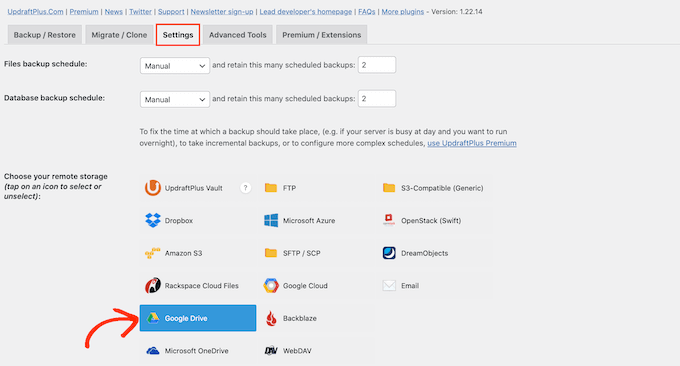 The different remote storage choices for a backup