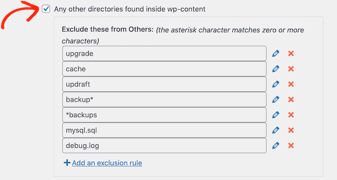 Creating an exclusion rule for the wp content directory