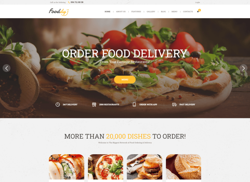 Fooddy 24/7 - 食品の注文と配達の WordPress テーマ
