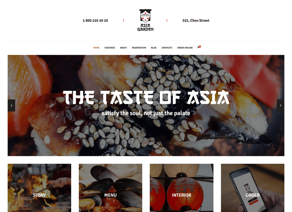 Asia Garden - アジア料理レストランの WordPress テーマ