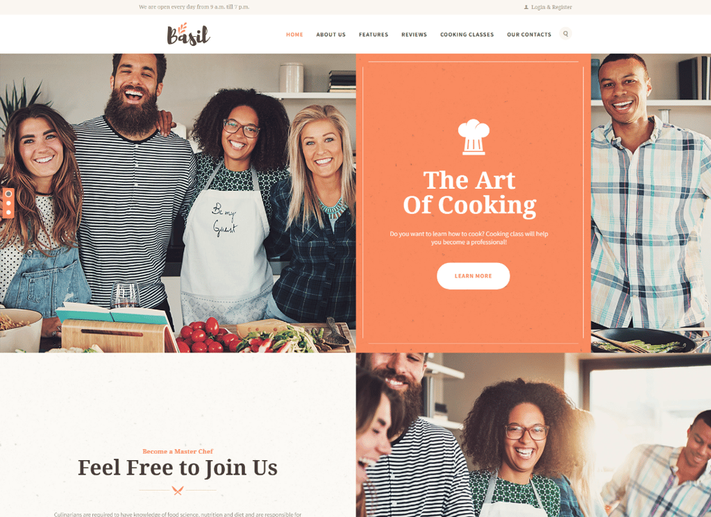 Basil - 料理教室とワークショップの WordPress テーマ