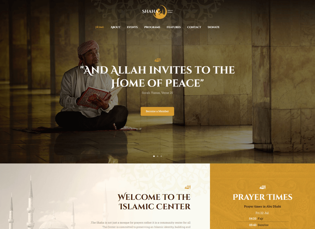 Shaha - Tema WordPress Islamic Center & Masjid + RTL + Elementor