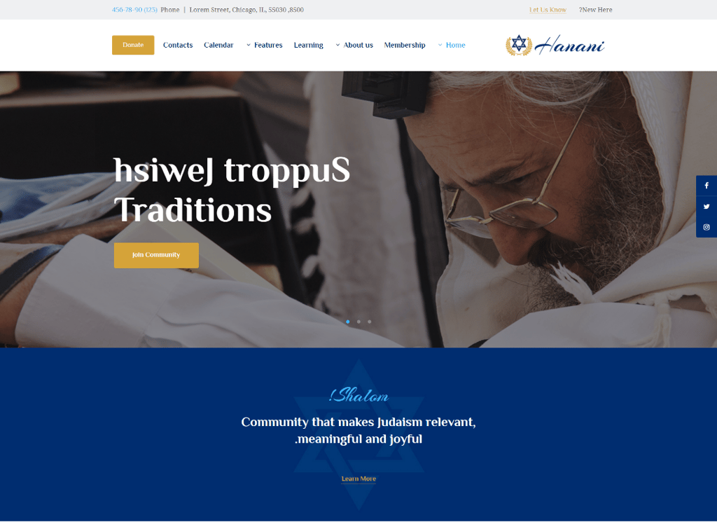Hanani - Komunitas Yahudi & Sinagoga Tema WordPress + RTL