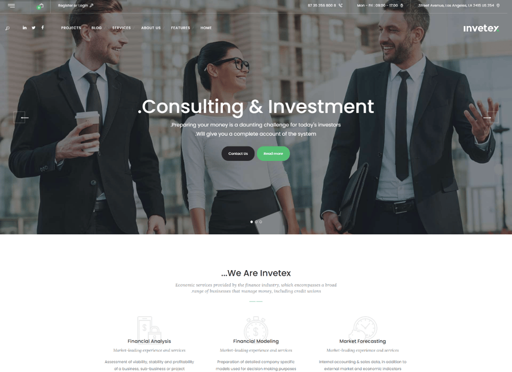 Invetex - Konsultasi Bisnis & Investasi Tema WordPress + RTL