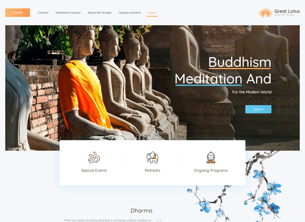 Great Lotus - Tema WordPress Kuil Buddha Oriental + RTL