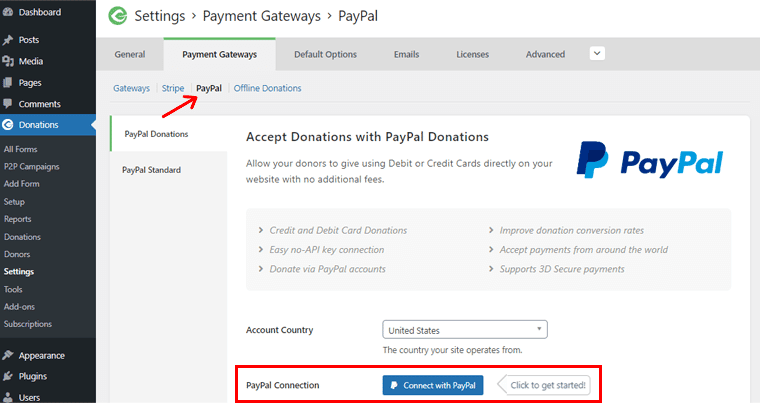 PayPal Hesabınızı Bağlamak için PayPal Sekmesine tıklayın