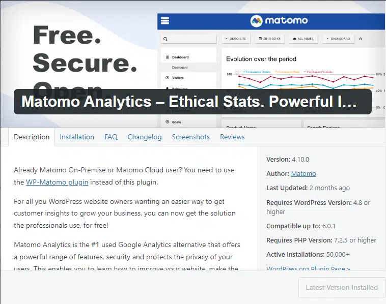 Matomo wp plugin page