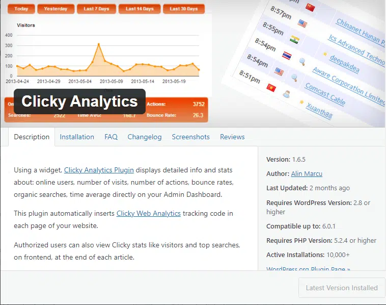 clickly analytics wp plugin page