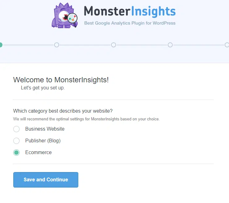 Monsterinsight website category selection