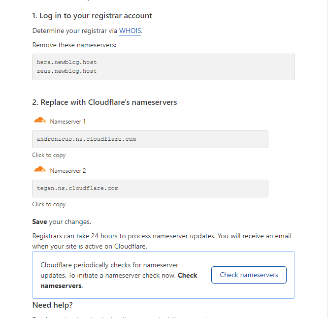 cloudflare nameserver setting