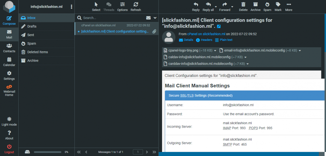 webmail email server dashboard